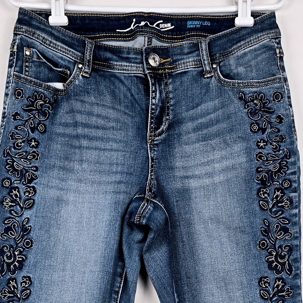 INC International Concepts Curvy Fit Skinny Leg Floral Embroidered Jeans 10 - Picture 3 of 14